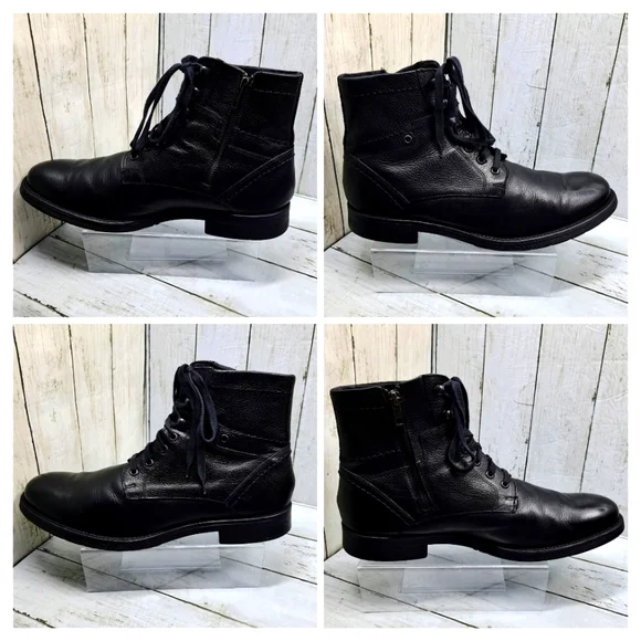 GBX Men 10.5M #091371 Black Leather Laceup SideZip Ankle Moto Boots